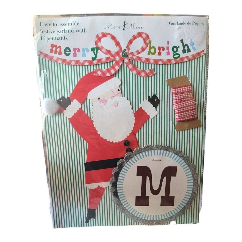 Meri Meri Christmas Garland Decor Merry & Bright Santa Reindeer Pennant